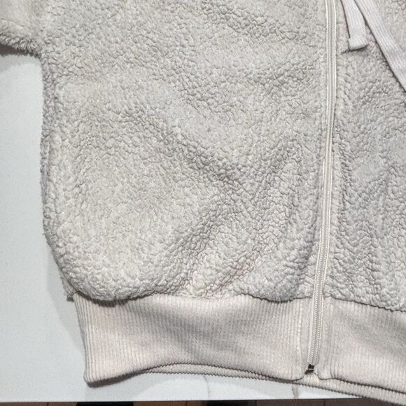 Forever 21 Women's Large Cream White Sherpa Hooded Jacket Pockets Full Zip SZ S - Picture 5 of 16